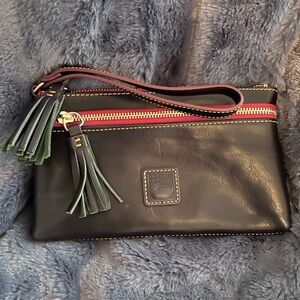 Dooney & Bourke Navy Leather Wristlet Clutch with Tassel